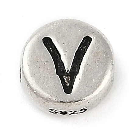 925 Sterling Silver Flat Round with Letter Beads STER-G044-01AS-V-1