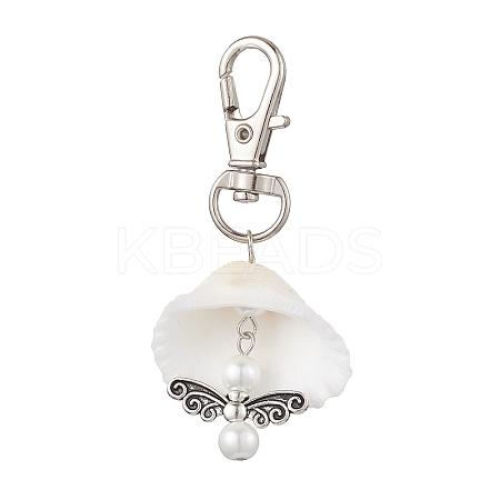 Angel Alloy & Natural Shell Pendant Decorations HJEW-JM02016-04-1