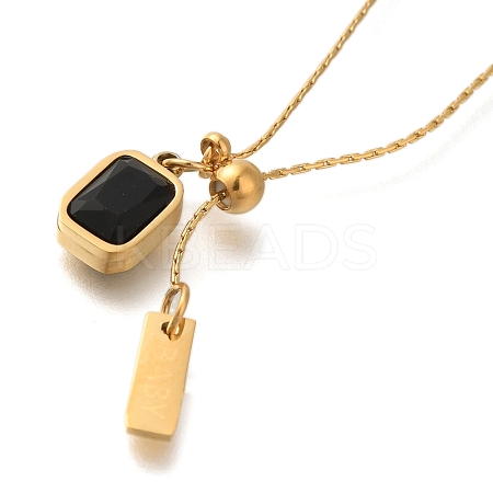 Ion Plating(IP) 304 Stainless Steel Pave Glass Boston Link Chain Rectangle Pendant Necklaces LS-NJEW-H037-04G-01-1