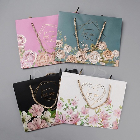 4Pcs 4 Colors Flower Print Paper Handbags ABAG-WH0045-15-1