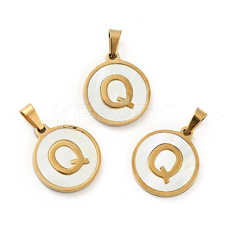 PVD Vacuum Plating 304 Stainless Steel with White Shell Pendants STAS-G268-01Q-G-1