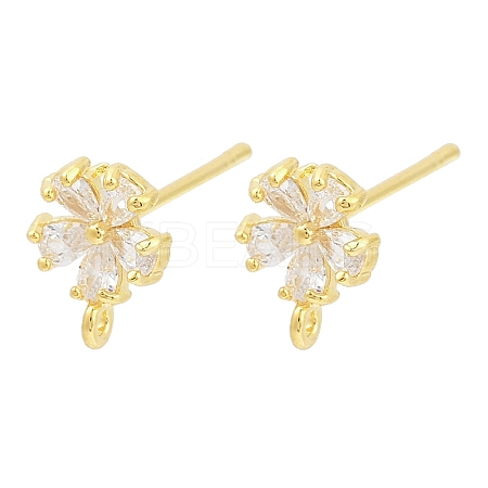 Brass Micro Pave Clear Cubic Zirconia Stud Earring Findings KK-Z099-02G-01-1