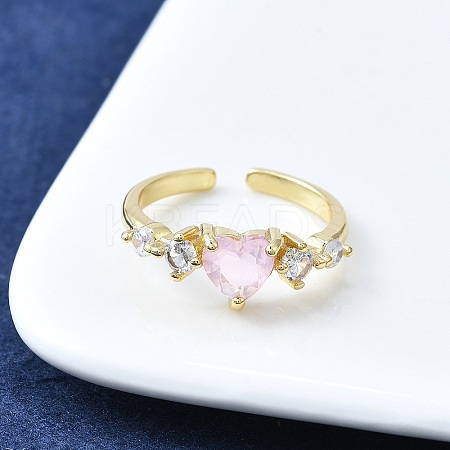 Brass Micro Pave Cubic Zirconia Open Cuff Rings for Women RJEW-F179-03G-1