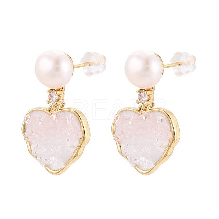 Heart Brass Micro Pave Clear Cubic Zirconia Dangle Stud Earrings PEAR-N017-07B-1