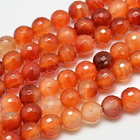 Round Faceted Natural Red Agate Bead Strands G-M257-10mm-27-1