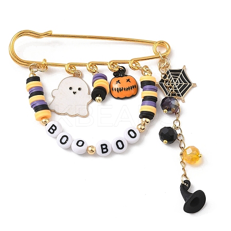 Halloween Themed Alloy Enamel & Glass & Polymer Clay Pendant Brooches JEWB-TA00022-1