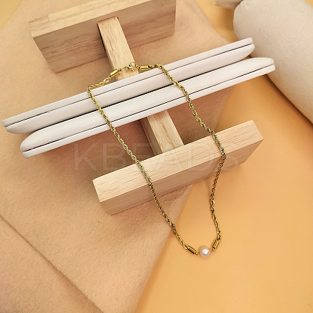 Fashionable Stainless Steel & Round Plastic Imitiation Pearl Link Chain Necklaces for Women OU0374-3-1