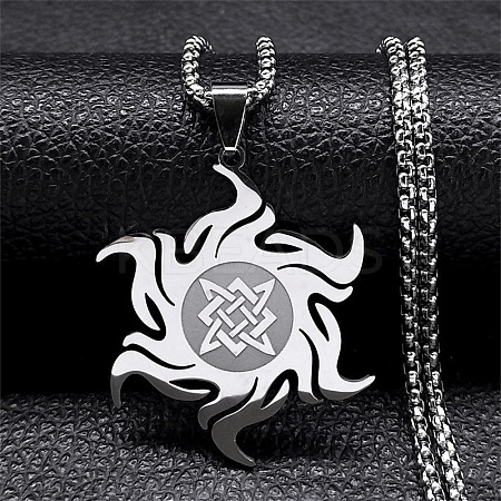 Non-Tarnish 201 Stainless Steel Sun with Knot Pendant Necklaces NJEW-P293-07P-1