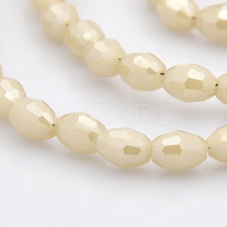 Pearl Luster Plated Imitation Jade Glass Faceted Rice Beads Strands GLAA-A030A-PL02-1