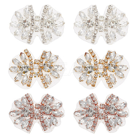 6Pcs 3 Colors Alloy with Glass Rhinestone Bowknot AJEW-NB0006-23-1