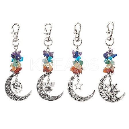 4Pcs 4 Styles Natural & Synthetic Mixed Gemstone Chip Pendant Decorations HJEW-JM01685-S-1