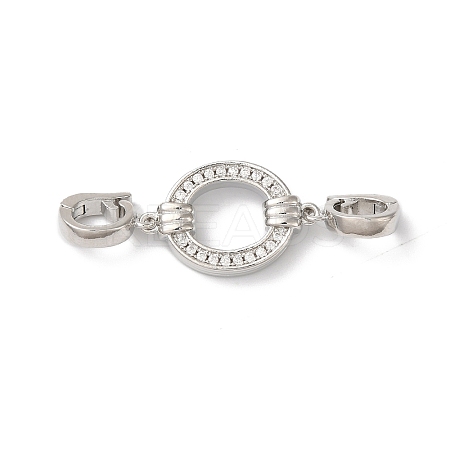 Rack Plating Brass Micro Pave Clear Cubic Zirconia Fold Over Clasps KK-A222-09P-1