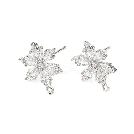 Flower Brass Micro Pave Clear Cubic Zirconia Stud Earring Findings KK-F921-09P-1