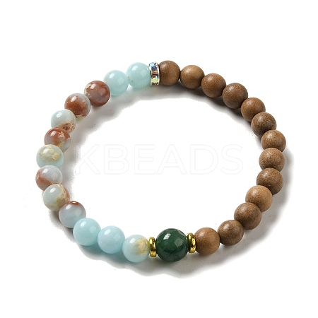 6mm Round Sandalwood and Synthetic Shoushan Stone Beaded Stretch Bracelets BJEW-B080-09A-1