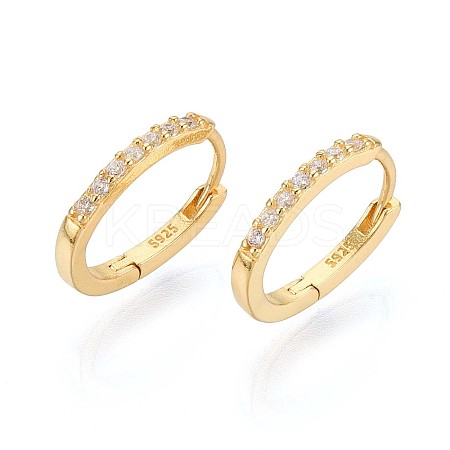925 Sterling Silver Micro Pave Clear Cubic Zirconia Oval Hoop Earrings STER-N017-13G-1