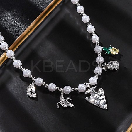 Brass Micro Pave Clear Cubic Zirconia Beaded Necklaces NJEW-Z059-05P-1