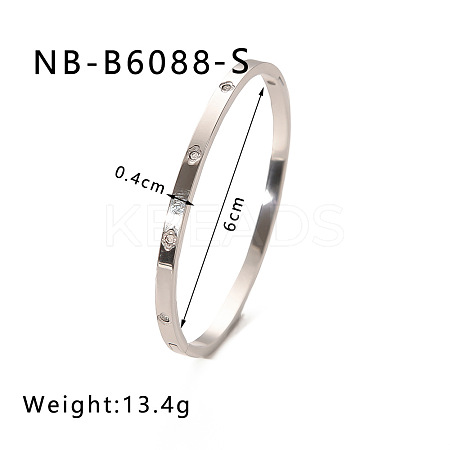 304 Stainless Steel Pave Cubic Zirconia Bangles FS-WG09E60-34-1