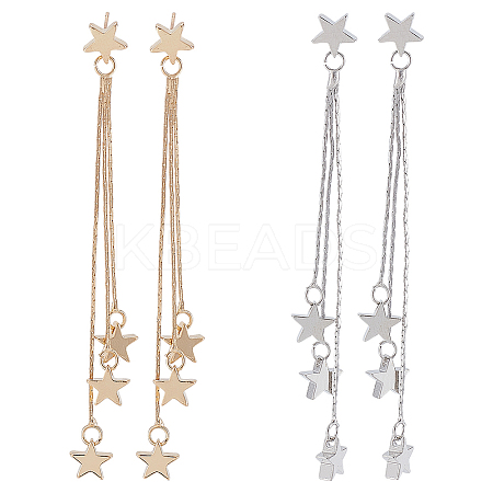 2 Pairs 2 Colors Alloy Star Tassel Dangle Stud Earrings for Women EJEW-AN0001-57-1