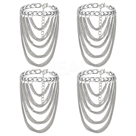4Pcs Alloy Multi-Layered Chain Tassel High Heel Decor Anklets for Women AJEW-PH0007-78P-1