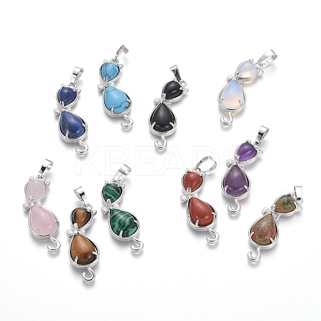 Natural & Synthetic Mixed Stone Kitten Pendants G-J386-E-1