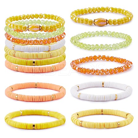 7Pcs 7 Style Handmade Polymer Clay Heishi Surfer Stretch Bracelets Set BJEW-SW00073-02-1