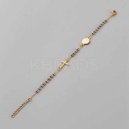 304 Stainless Steel Jesus & Cross Link Bracelet with 201 Stainless Steel Beaded Chains BJEW-WH0012-20A-1