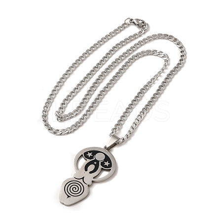 Yoga Theme 201 Stainless Steel Enamel Pendant Necklaces LS-NJEW-D066-07B-P-1