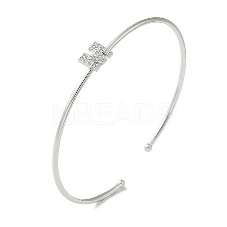 Rack Plating Brass Micro Pave Clear Cubic Zirconia Letter Open Cuff Bangles BJEW-A018-01P-M-1