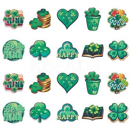 20Pcs 10 Styles Single Face Printed Clover Wood Big Pendants WOOD-CJ0001-80-1