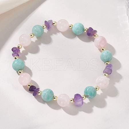 Natural Madagascar Rose Quartz & Amethyst & Amazonite Stretch Bracelets for Women BJEW-JB13182-1