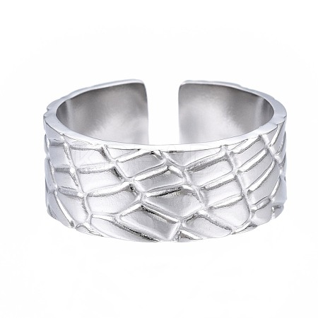 Non-Tarnish 304 Stainless Steel Textured Open Cuff Ring RJEW-T023-38P-1