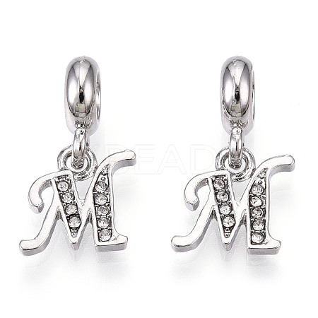 Platinum Rack Plating Alloy Rhinestone European Dangle Charms PALLOY-T048-36P-M-1