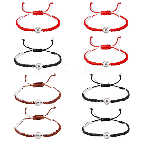 4 Sets 4 Colors Alloy Baseball Braided Bead Bracelets Set BJEW-AN0001-40-1