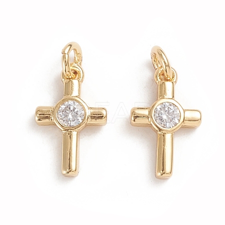 Brass Micro Pave Cubic Zirconia Tiny Cross Charms ZIRC-G165-03G-1