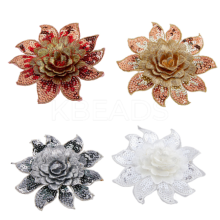 4Pcs 4 Colors 3D Flower Pattern Polyester Fabrics Computerized Embroidery Cloth Sew on Appliques PATC-NB0001-15C-1