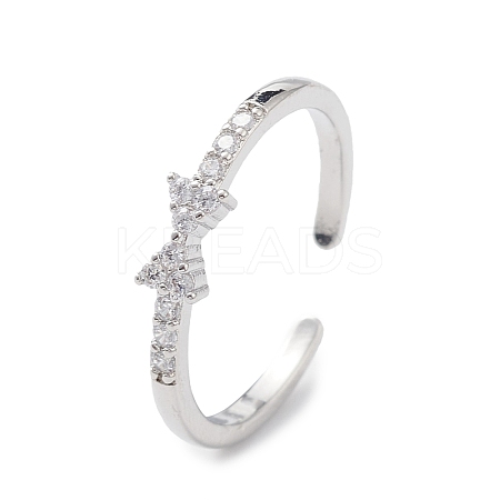 Clear Cubic Zirconia Bowknot Open Cuff Ring RJEW-C056-06P-1
