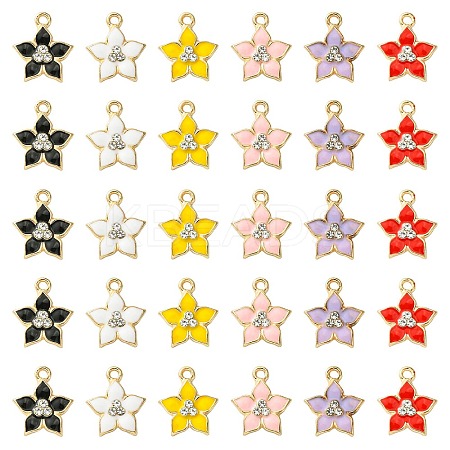 30Pcs 6 Colors Flower Alloy Enamel Pendants ENAM-CJ0006-21-1