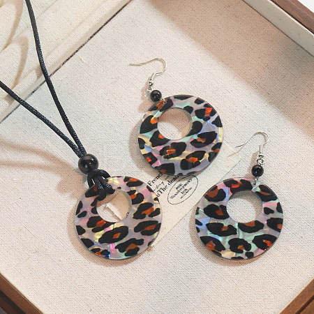 Leopard Print Pattern Round Acrylic Pendant Necklaces and Dangle Earrings Sets WGC0DA0-04-1