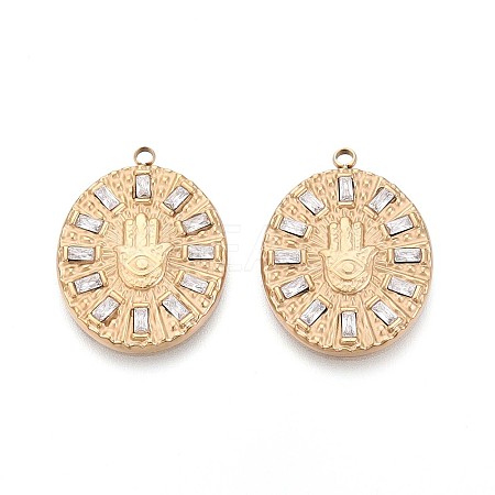 304 Stainless Steel Micro Pave Cubic Zirconia Pendants STAS-N109-205G-1