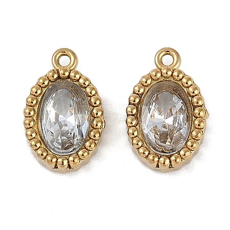 Ion Plating(IP) 304 Stainless Steel Micro Pave Cubic Zirconia Charms STAS-K256-19G-03-1