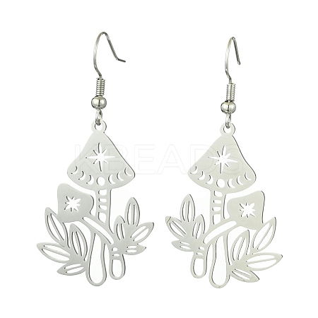 Hollow Mushroom 201 Stainless Steel Dangle Earrings EJEW-TA00389-02-1