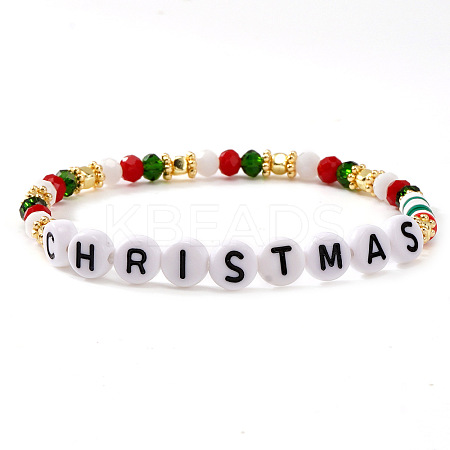 Christmas Glass & Acrylic Beads Stretch Bracelets QX4351-1-1