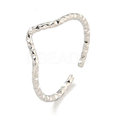 Non-Tarnish 304 Stainless Steel V-shape Open Cuff Ring for Women RJEW-A043-30P-1
