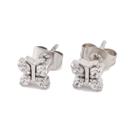 Butterfly 304 Stainless Steel Micro Pave Cubic Zirconia Stud Earrings for Women LS-EJEW-E311-04P-1