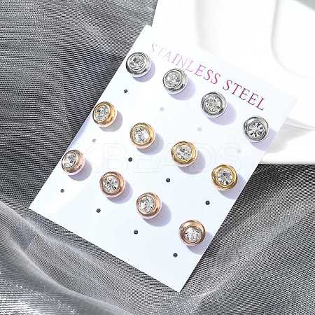 Ion Plating(IP) 304 Stainless Steel Flat Round Stud Earrings EJEW-C099-16C-1