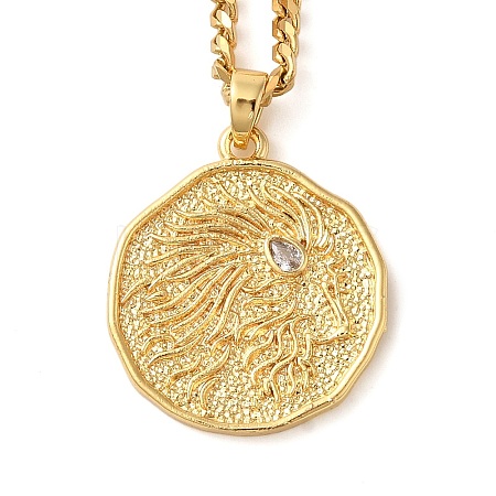 Brass Clear Cubic Zirconia Curb Chain Constellation Pendant Medal Necklaces for Women LS-NJEW-U010-01G-04-1