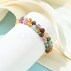 Cube Natural Tourmaline & Freshwater Pearl Beaded Copper French Wire Wrap Cuff Bangles BJEW-JB13984-01-2