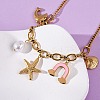 304 Stainless Steel Starfish Dolphin Shell Pink Enamel Rainbow Pendant Necklaces for Women NJEW-F346-01G-3