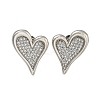 Heart Brass Pave Clear Cubic Zirconia Stud Earrings for Women EJEW-N054-42P-1