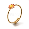 Daisy 304 Stainless Steel Enamel Open Cuff Rings for Women RJEW-M061-01G-07-2